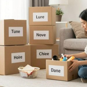 woman on floor with moving boxes