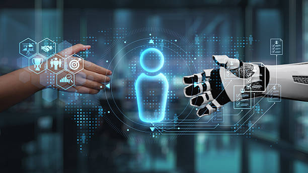ai robot shaking hands with human
