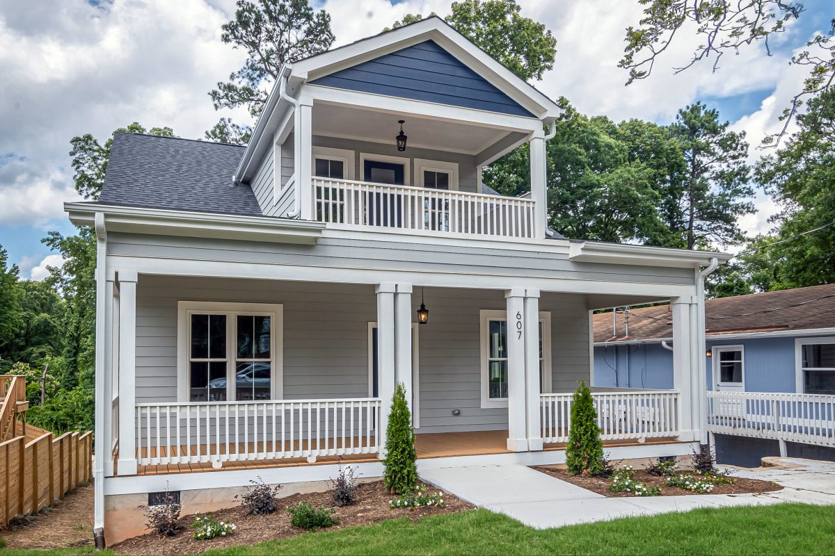 blue house with white trim