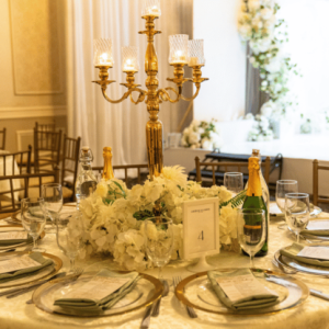 fancy dining table with candle holder