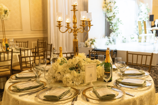 fancy dining table with candle holder