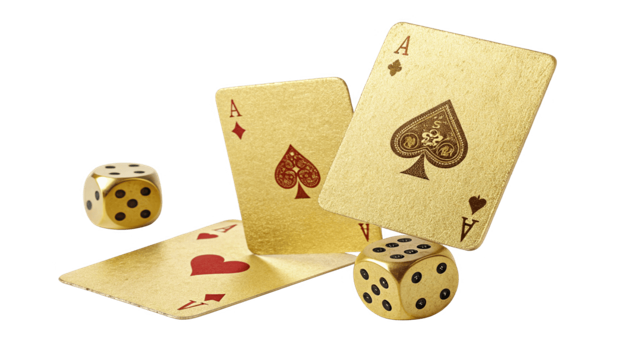 gold dice and ace cards