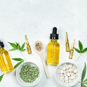 hemp oil with marijuana leaves