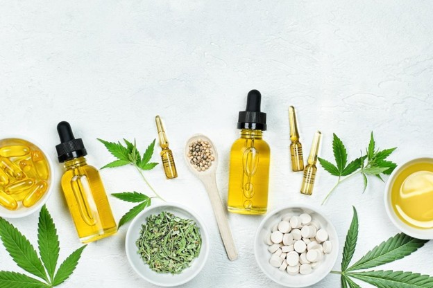 hemp oil with marijuana leaves