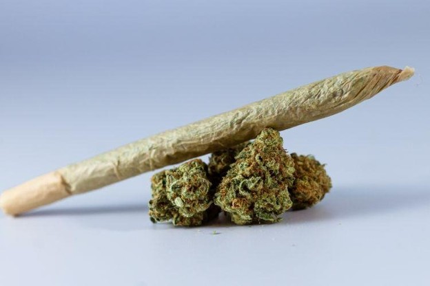 marijuana weed with rolled weed on top