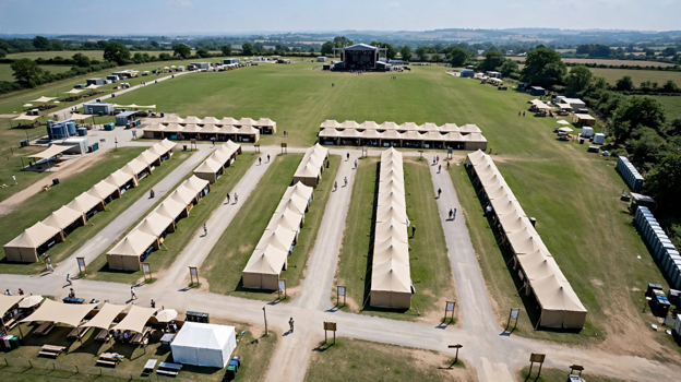 outdoor event tents on green grassy area