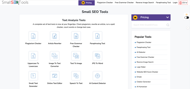 small seo tools website screenshot