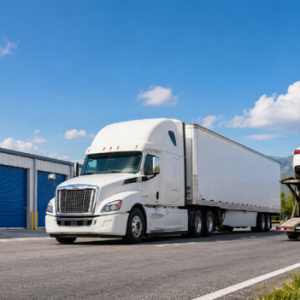 18 wheeler truck sitting outside storage unit