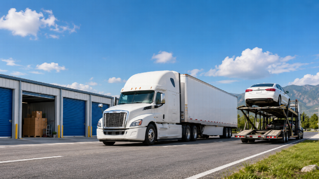 18 wheeler truck sitting outside storage unit