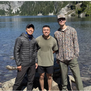 MC student Conner Duren, right, enjoys a moment of reflection with Tae Hwang, left, and Isaac Holston during their work with Meadowbrook Church in Redmond, Washington.