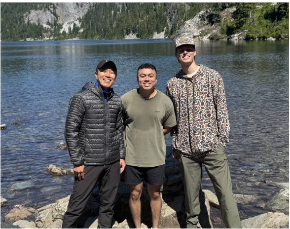 MC student Conner Duren, right, enjoys a moment of reflection with Tae Hwang, left, and Isaac Holston during their work with Meadowbrook Church in Redmond, Washington.