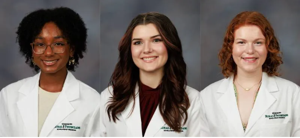 MC students, from left, Taylor Robinson, Emma Bruce and Bayvin Vosbrink, have been selected to participate in the 2026 cohort of the Mississippi Rural Physicians Scholarship Program.