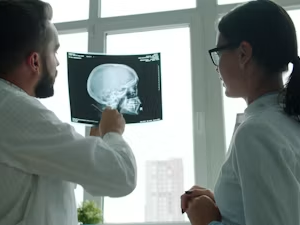 doctor looking at brain xray