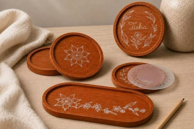 engraved wooden plates