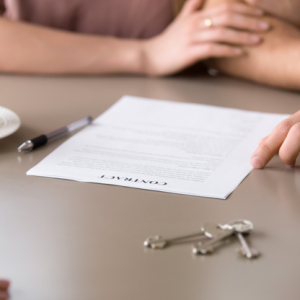 couple looking over marriage contract