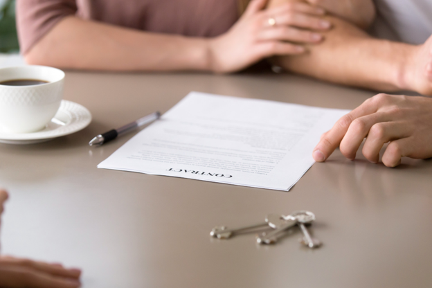 couple looking over marriage contract