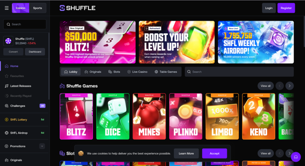 shuffle website screenshot