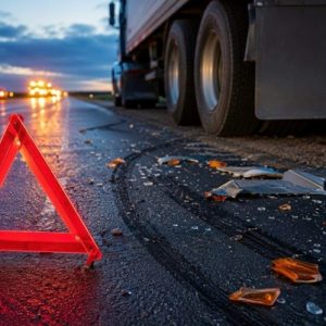truck accident with orange yeild sign