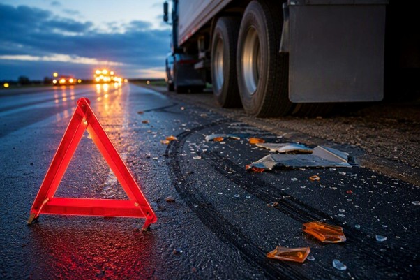 truck accident with orange yeild sign