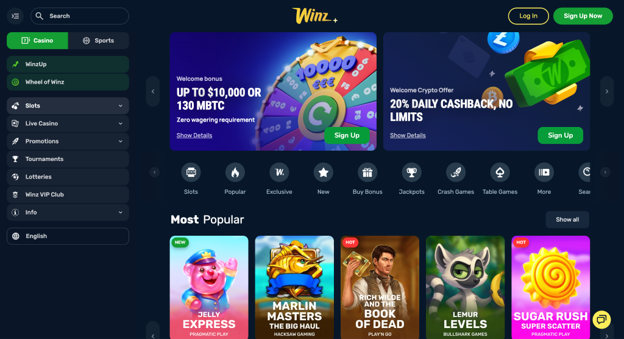 winz website screenshot
