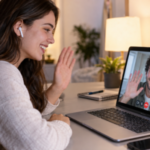 woman video chatting with a man on a computer