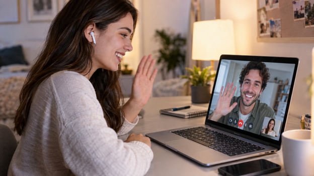 woman video chatting with a man on a computer