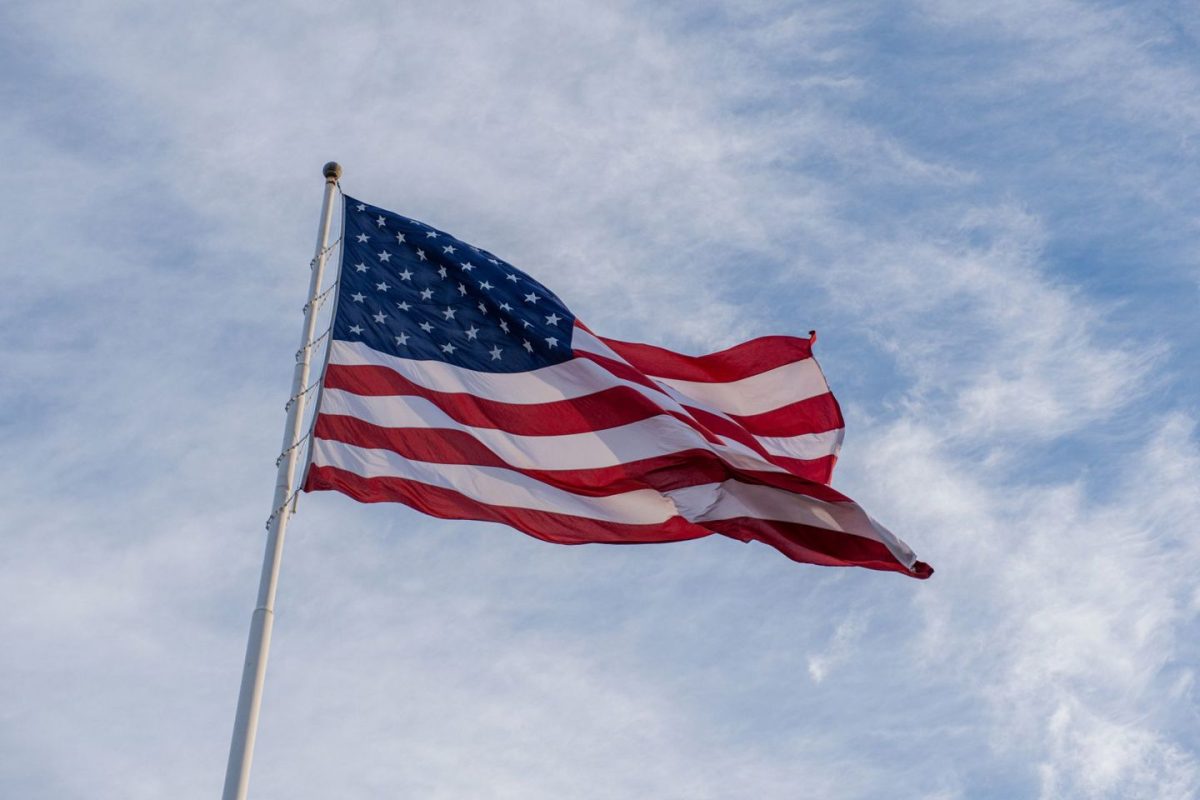 american flag on a pole flapping in the wind
