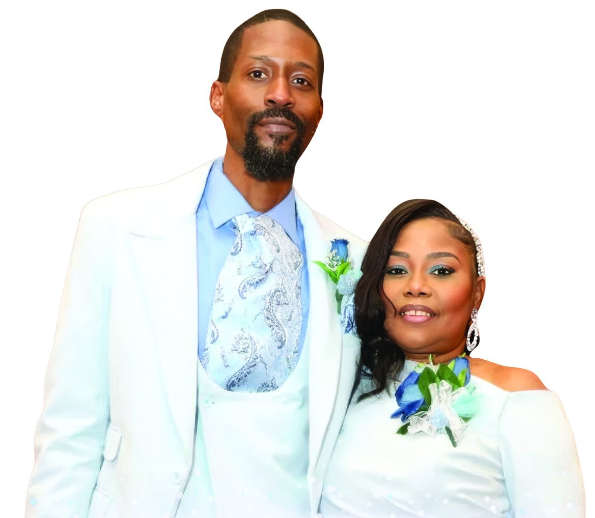 Pastor Jimmie Dale Burse Jr. and Lady Kimberlye Burse in light blue formal attire