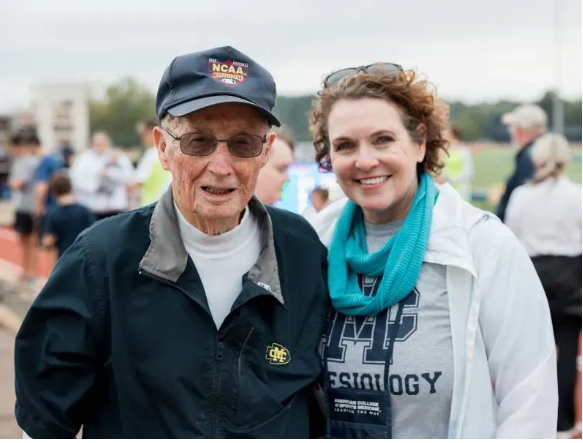 Joel K. “Hap” Hudson, pictured with Suzanne McDonough, MC professor of kinesiology and director of the Coach “Hap” Hudson 5K Run/Walk, will receive the 2026 Award of Service at MC's Bicentennial Homecoming.