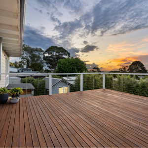 picture of a sunset on a porch deck