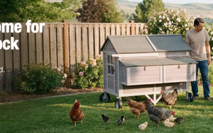 chicken coop with family