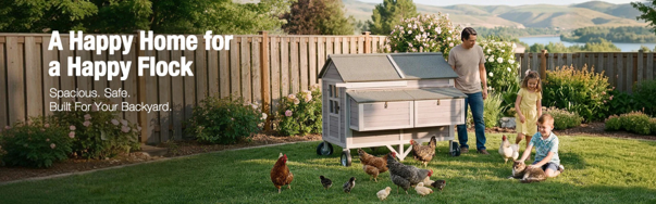 chicken coop with family