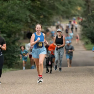 Participants in the 2025 “Hap” Hudson Homecoming 5K enjoy a brisk morning run or walk to begin their Homecoming Saturday at MC.