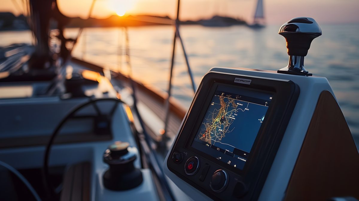 sailboat with advanced gps navigation system traversing open ocean