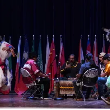 Members of the Mississippi Band of Choctaw Indians' Southern Pine Singers perform during the 2025 International Festival at MC.