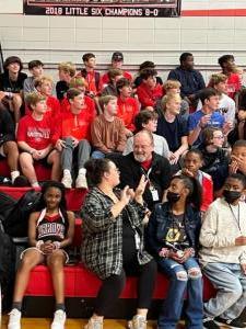 Jr. high students play teachers in basketball game