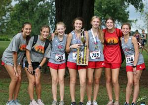 Girls varsity team, pictured at the TCBY Invitational, where they took home first place